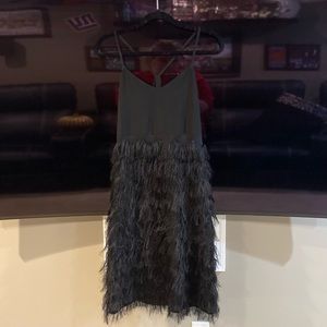 Boutique Feather Midi Dress in Black